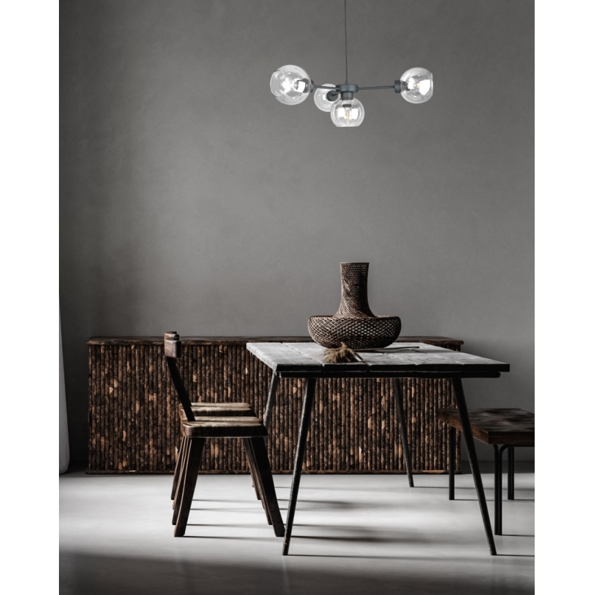 Csillár zsinóron KALIOPE 4xE27/60W/230V fekete/átlátszó