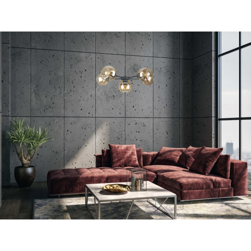 Csillár zsinóron KALIOPE 6xE27/60W/230V fekete/füstös bézs