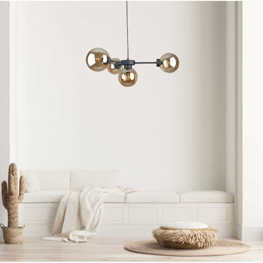 Csillár zsinóron KALIOPE II 4xE14/50W/230V fekete/füstös bézs