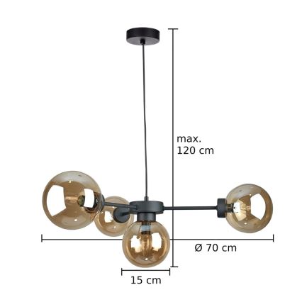 Csillár zsinóron KALIOPE II 4xE14/50W/230V fekete/füstös bézs