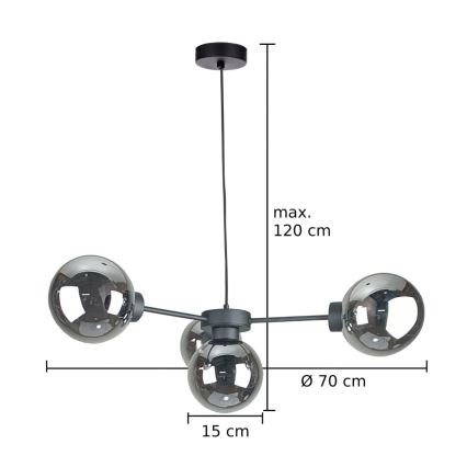 Csillár zsinóron KALIOPE II 4xE14/50W/230V fekete/füstös fekete