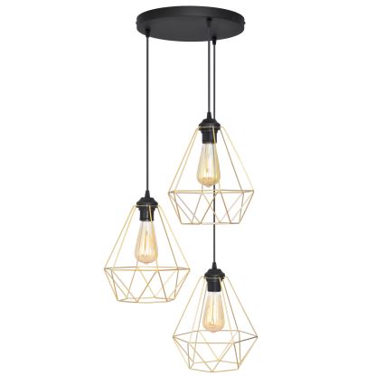 Csillár zsinóron KARO 3xE27/15W/230V arany/fekete