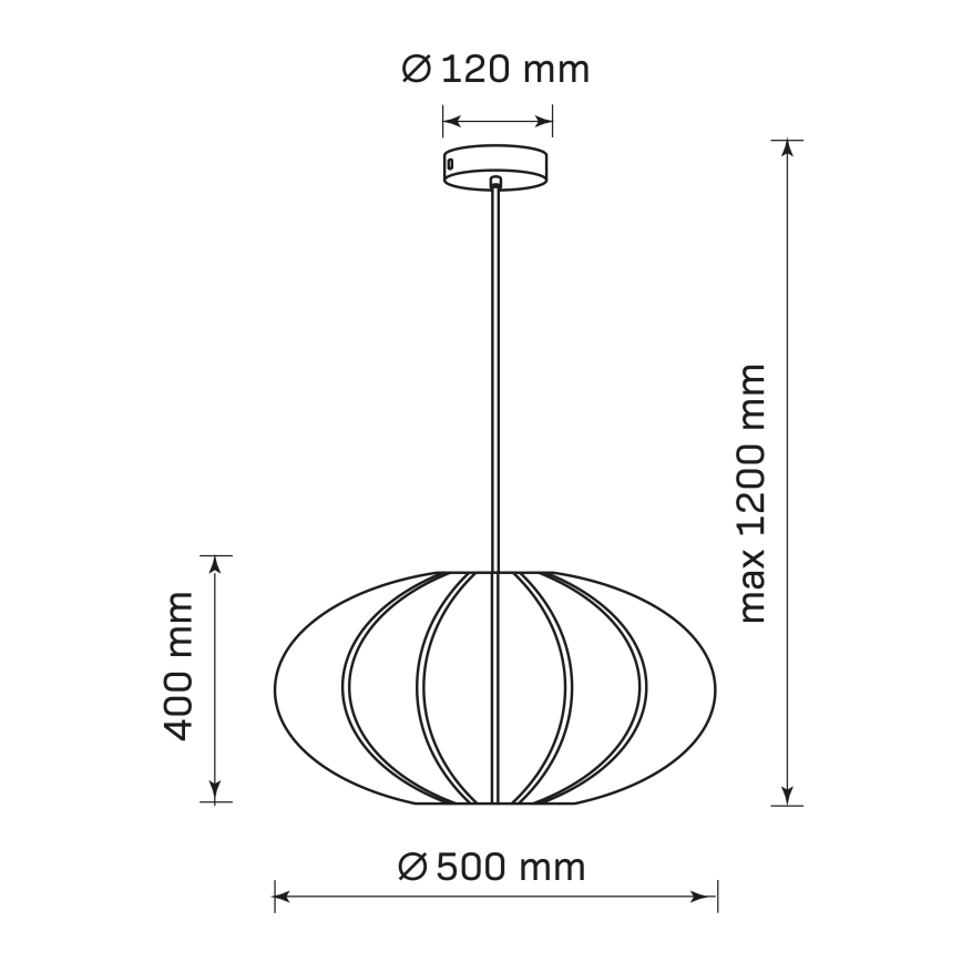 Csillár zsinóron KINU 1xE27/20W/230V átm. 50 cm fekete