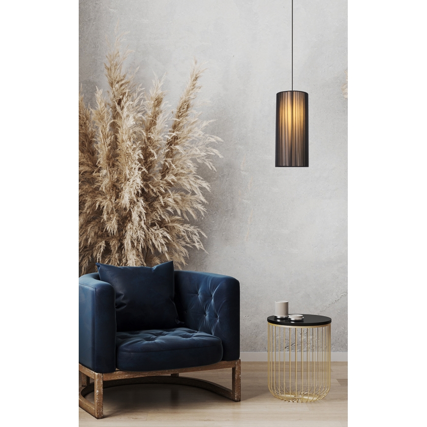 Csillár zsinóron KIOTO 1xE27/40W/230V átm. 18 cm fekete/bükkfa