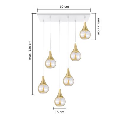 Csillár zsinóron LACRIMA HONEY 6xE27/60W/230V fehér/arany/füstös bézs