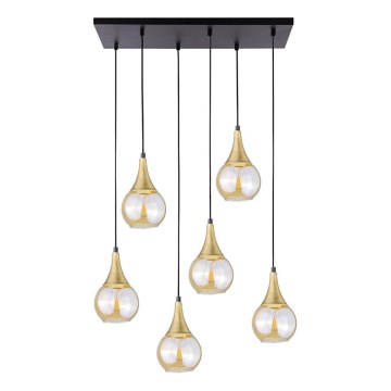 Csillár zsinóron LACRIMA HONEY 6xE27/60W/230V fekete/arany/füstös bézs