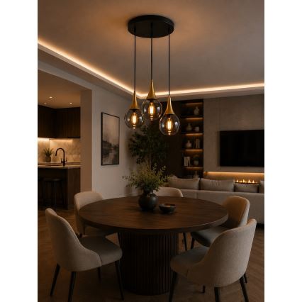 Csillár zsinóron LACRIMA SMOKY 3xE27/60W/230V á. 30 cm