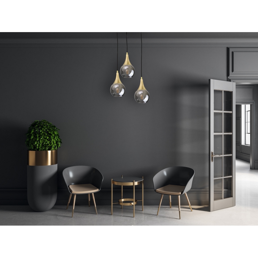 Csillár zsinóron LACRIMA SMOKY 3xE27/60W/230V á. 30 cm