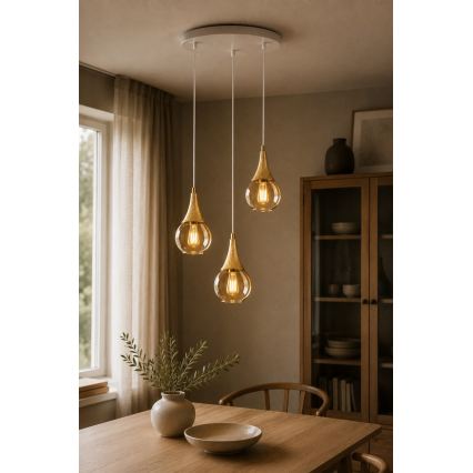 Csillár zsinóron LACRIMA WHITE 3xE27/60W/230V á. 30 cm