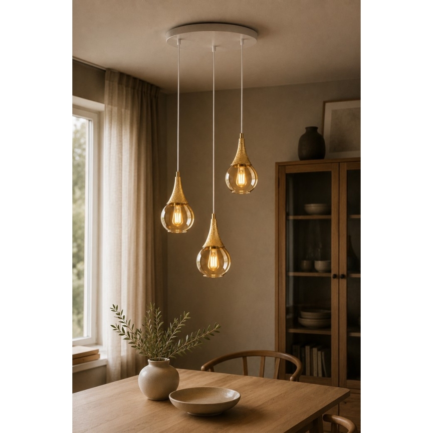 Csillár zsinóron LACRIMA WHITE 3xE27/60W/230V á. 30 cm