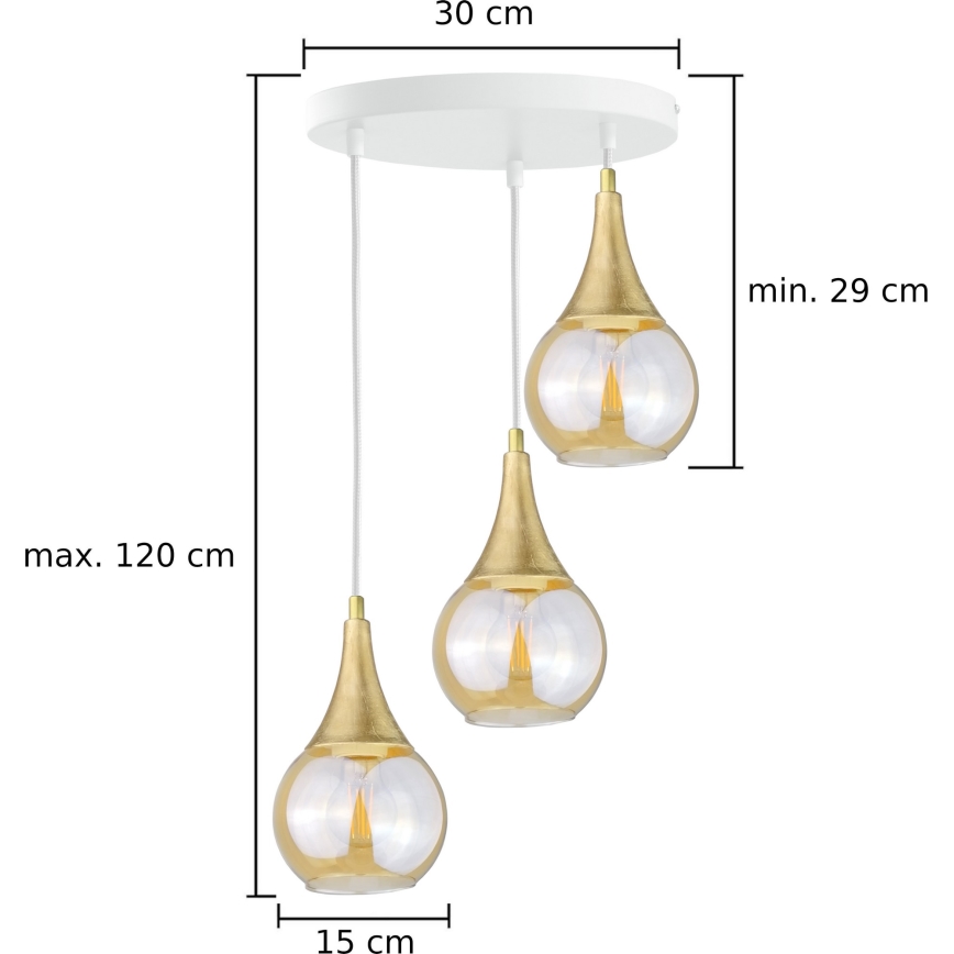 Csillár zsinóron LACRIMA WHITE 3xE27/60W/230V á. 30 cm