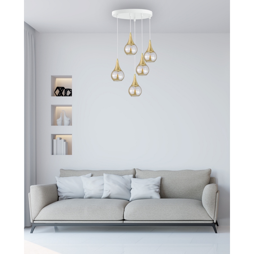 Csillár zsinóron LACRIMA WHITE 5xE27/60W/230V á. 45 cm