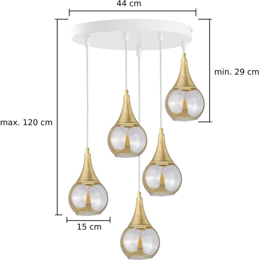 Csillár zsinóron LACRIMA WHITE 5xE27/60W/230V á. 45 cm