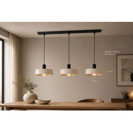 Csillár zsinóron LATTE 3xE27/60W/230V bézs/fekete