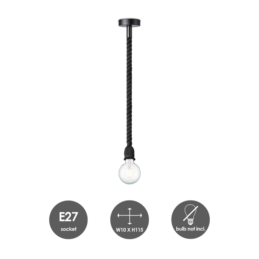 Csillár zsinóron LEONARDO ROPE 1xE27/10W/230V fekete