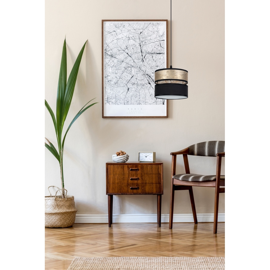 Csillár zsinóron LIMA 1xE27/60W/230V arany/fekete