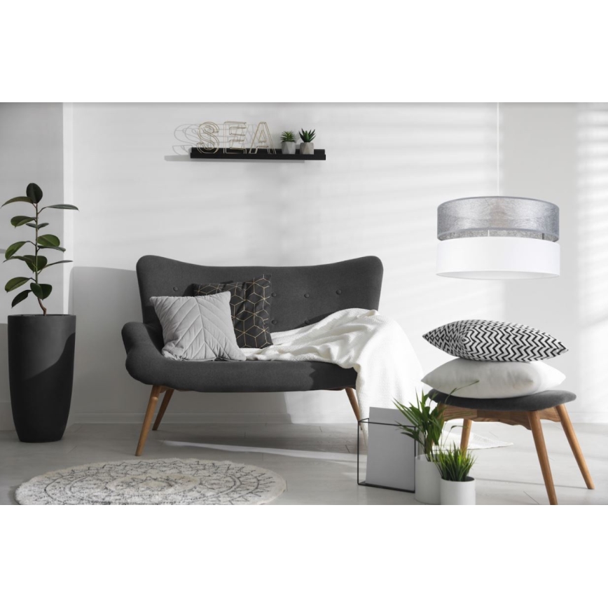 Csillár zsinóron LIMA 1xE27/60W/230V ezüst/fehér