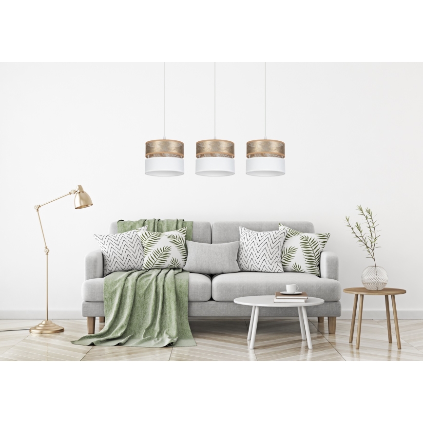 Csillár zsinóron LIMA 3xE27/60W/230V arany/fehér