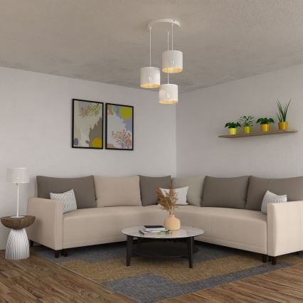 Csillár zsinóron LOFT SHADE 3xE27/60W/230V fehér/arany