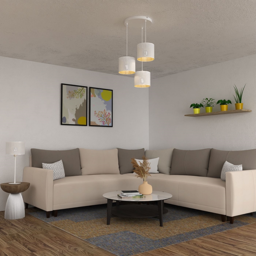 Csillár zsinóron LOFT SHADE 3xE27/60W/230V fehér/arany