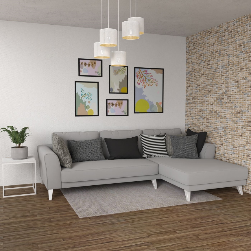 Csillár zsinóron LOFT SHADE 5xE27/60W/230V fehér/arany