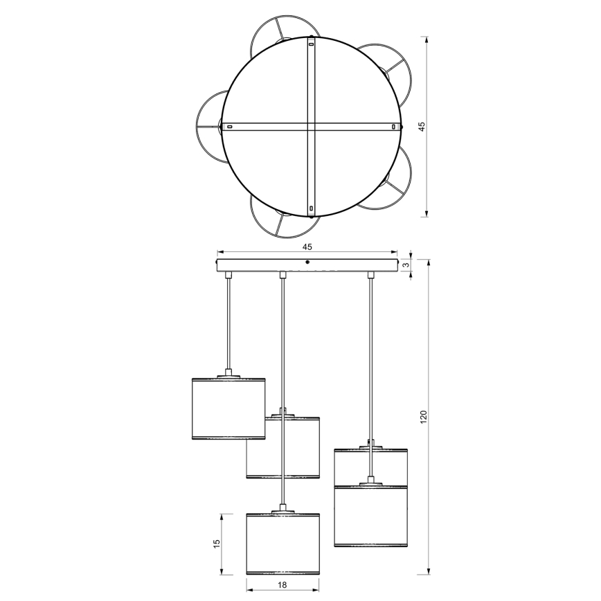 Csillár zsinóron LOFT SHADE 5xE27/60W/230V fehér/arany