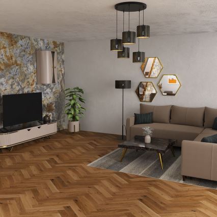 Csillár zsinóron LOFT SHADE 5xE27/60W/230V fekete/arany