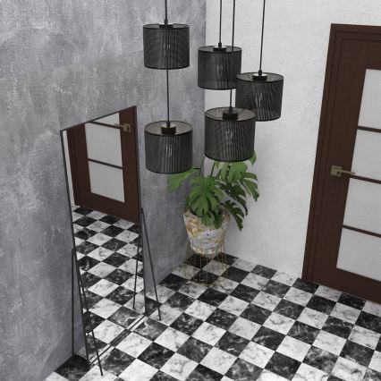 Csillár zsinóron LOFT SHADE 5xE27/60W/230V fekete