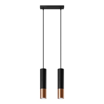 Csillár zsinóron LOOPEZ 2xGU10/10W/230V fekete/réz