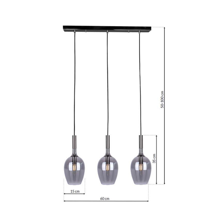 Csillár zsinóron LUGANO 3xE14/40W/230V szürke