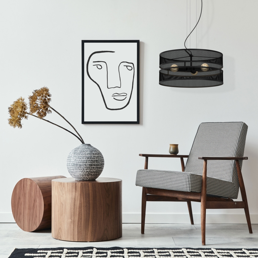 Csillár zsinóron LUM 3xE27/60W/230V fekete