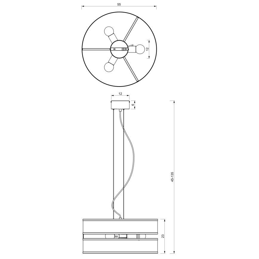 Csillár zsinóron LUM 3xE27/60W/230V fekete