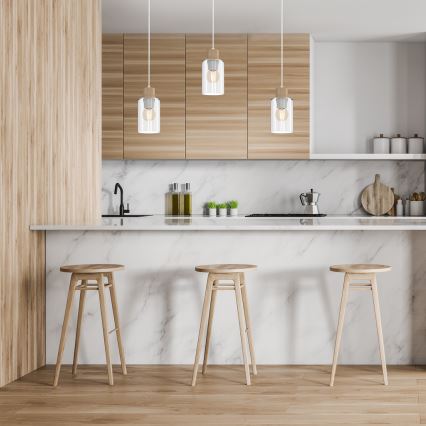 Csillár zsinóron MADERA 3xE27/60W/230V fehér/fa