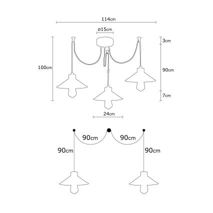 Csillár zsinóron MANAVGAT 3xE27/40W/230V pók