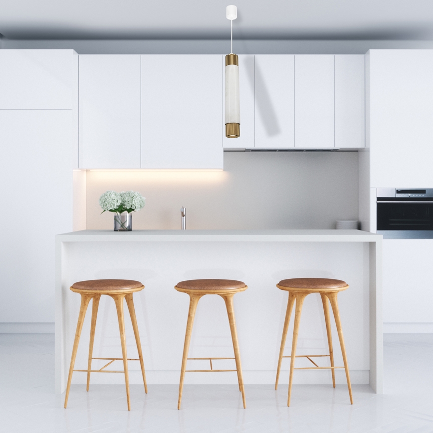 Csillár zsinóron Marble white/brass 1xGU10/8W/230V