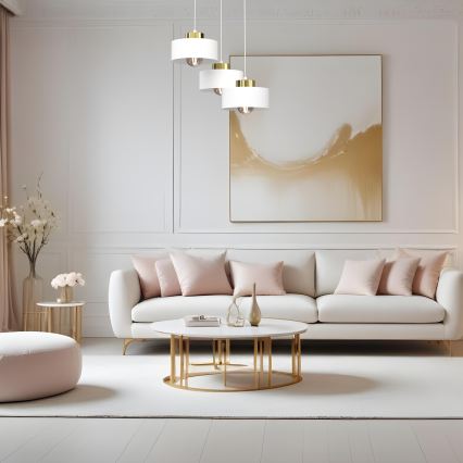 Csillár zsinóron MARTI 3xE27/15W/230V fehér/arany