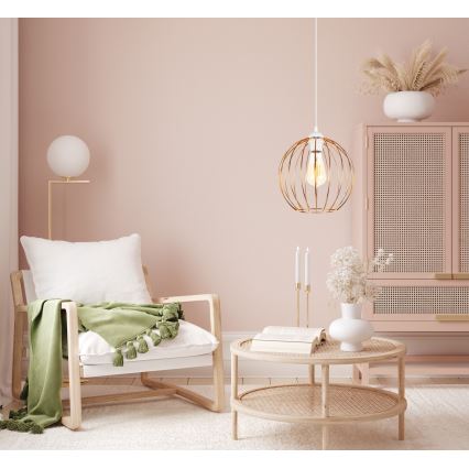 Csillár zsinóron MATT 1xE27/60W/230V fehér/réz