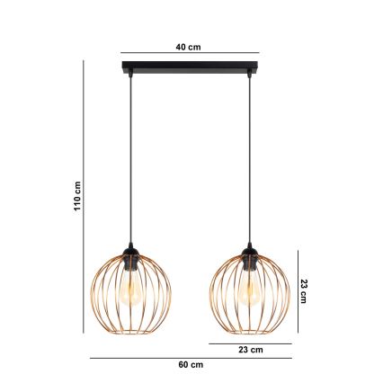 Csillár zsinóron MATT 2xE27/60W/230V fekete/réz