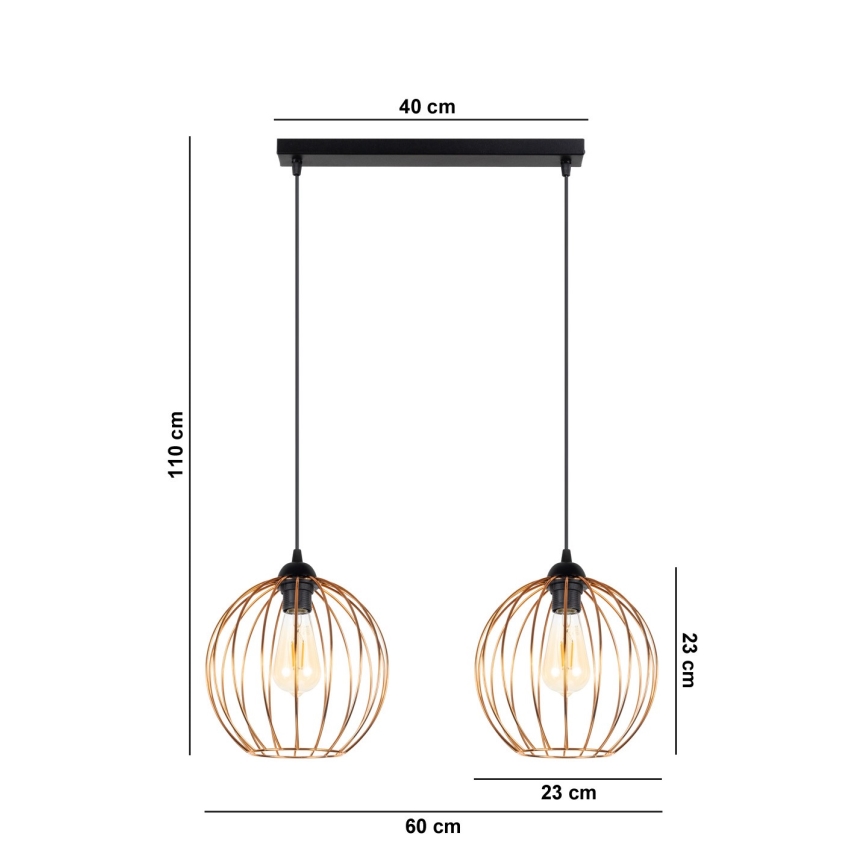 Csillár zsinóron MATT 2xE27/60W/230V fekete/réz