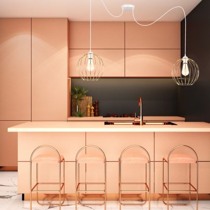 Csillár zsinóron MATT 2xE27/60W/230V pók fehér/arany