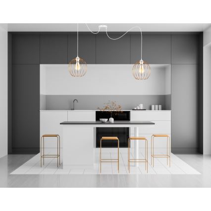 Csillár zsinóron MATT 2xE27/60W/230V pók fehér/réz