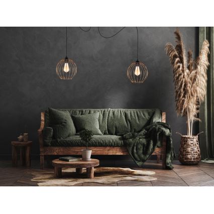 Csillár zsinóron MATT 2xE27/60W/230V pók fekete/réz