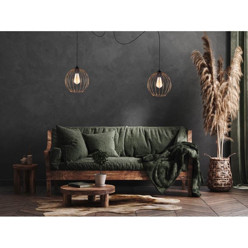 Csillár zsinóron MATT 2xE27/60W/230V pók fekete/réz