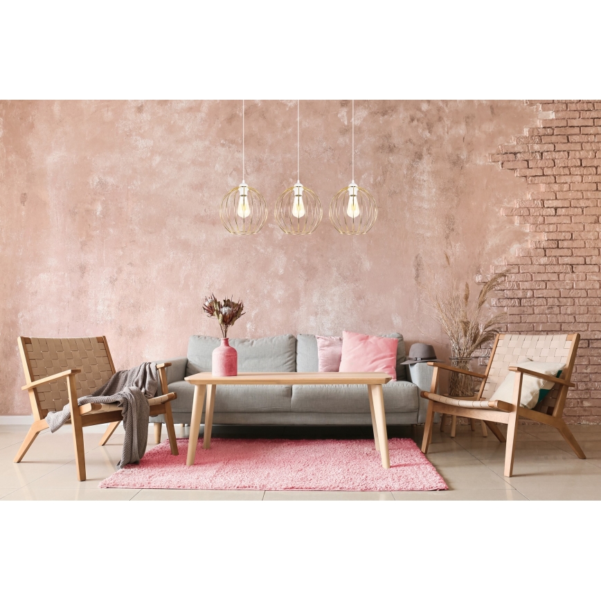 Csillár zsinóron MATT 3xE27/60W/230V fehér/arany