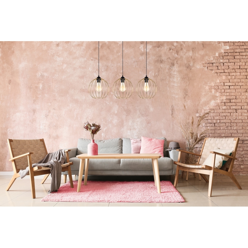 Csillár zsinóron MATT 3xE27/60W/230V fekete/arany