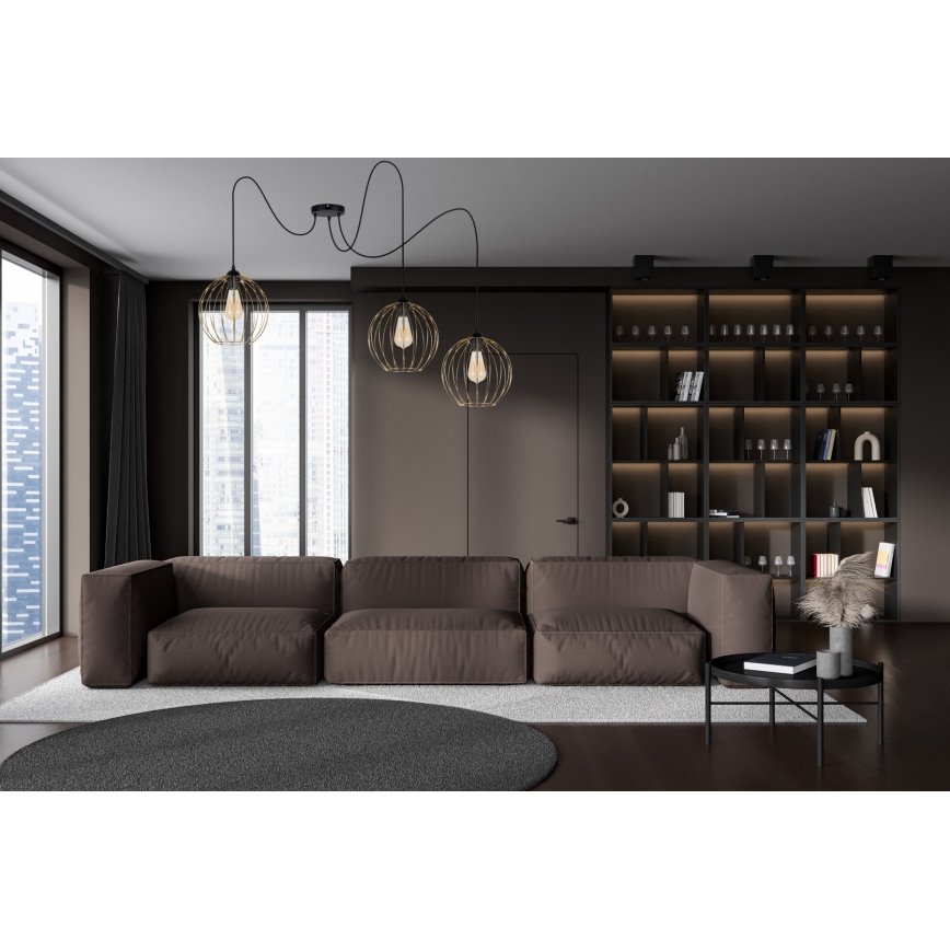 Csillár zsinóron MATT 3xE27/60W/230V pók fekete/arany