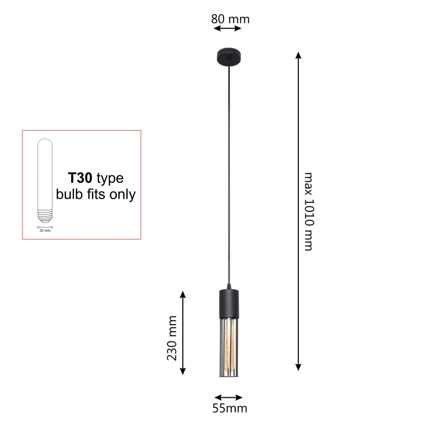Csillár zsinóron MELODY 1xE27/15W/230V fekete