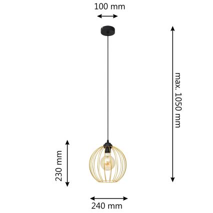 Csillár zsinóron MERCURE 1xE27/15W/230V arany/fekete