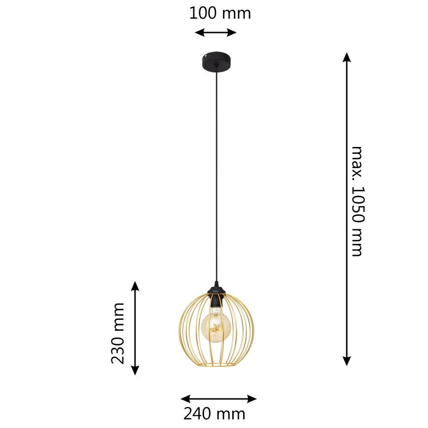Csillár zsinóron MERCURE 1xE27/15W/230V arany/fekete