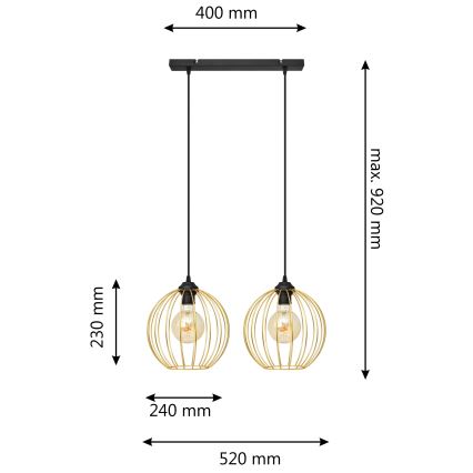 Csillár zsinóron MERCURE 2xE27/15W/230V arany/fekete